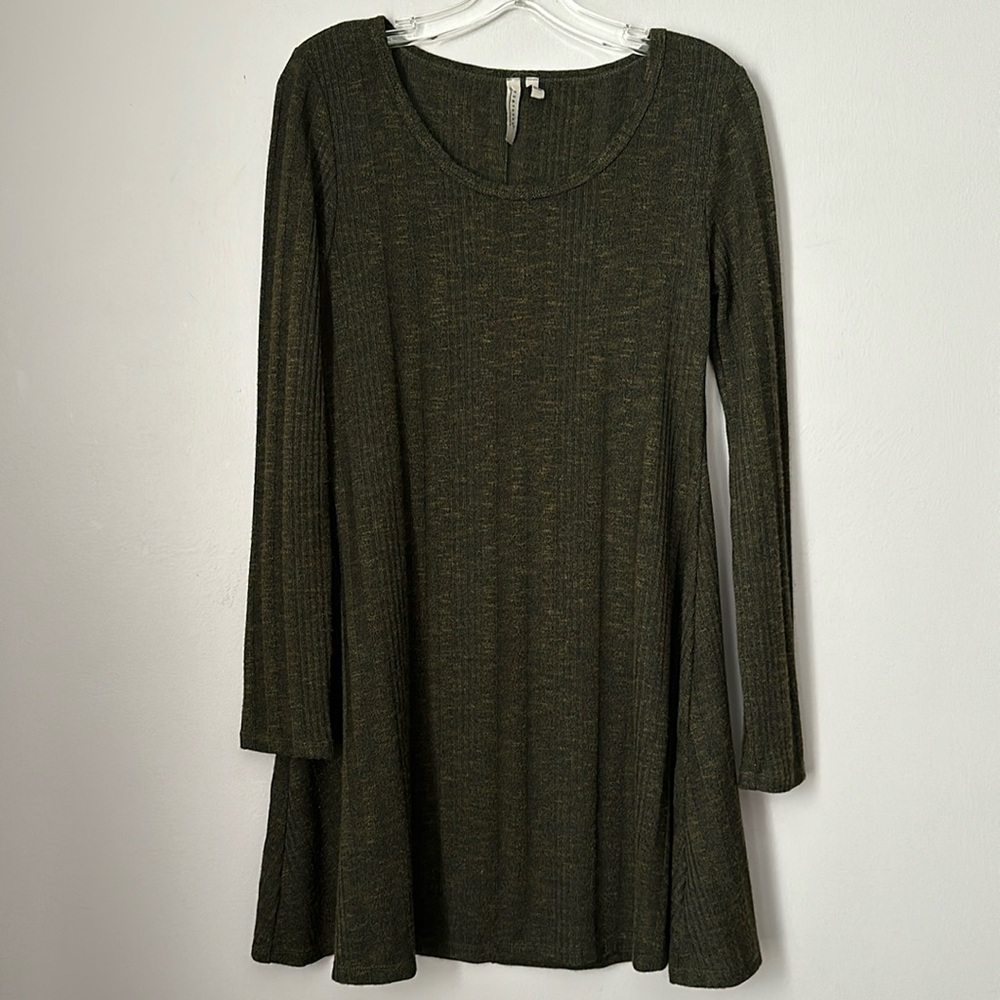 Feathers, long sleeve, dark olive green dress, size M
